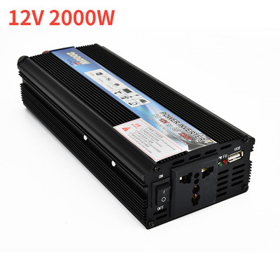 2000W autoinverter 12v 220v toiteinverter DC-AC 12V kuni 220V autopingemuundur koos USB-autolaadijaga telefoni tahvelarvuti jaoks