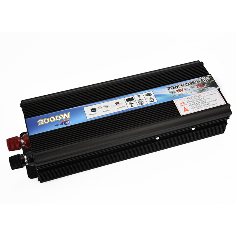 2000W autoinverter 12v 220v toiteinverter DC-AC 12V kuni 220V autopingemuundur koos USB-autolaadijaga telefoni tahvelarvuti jaoks