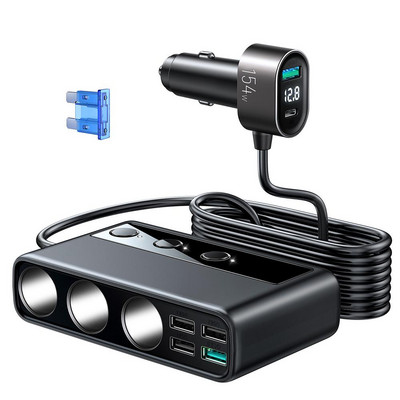 Adaptor încărcător auto 9 în 1 PD USB 3 priză Splitter pentru brichetă Încărcare rapidă Comutatoare independente Priză DC pentru țigări