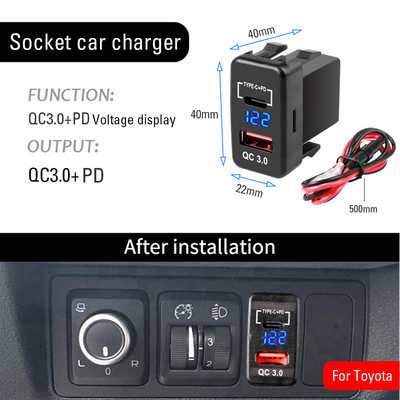 Φορτιστής αυτοκινήτου Διπλές θύρες USB C PD Τηλέφωνο γρήγορης φόρτισης QC3.0 Αυτόματος προσαρμογέας Τηλέφωνο 12V Φορτιστής αναπτήρα αυτοκινήτου για TOYOTA