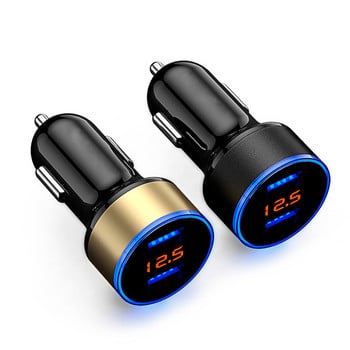 Universal Car Charger USB Vehicle DC12V-24V 5V 3.1A Dual USB Charger 2 Port τροφοδοτικό με οθόνη τάσης Υψηλή ποιότητα