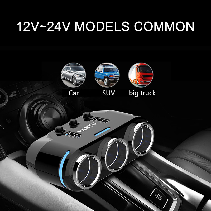 Splitter auto 12V-24V Priză brichetă Adaptor încărcător USB dublu 1A+2.1A Detectare tensiune pentru bmw peugeot passat