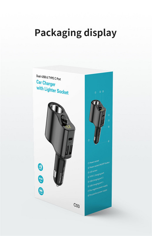 80w 5v 3.1a auto brzi punjač Dual U+type-c strujni adapter razdjelnik upaljača za iphone Huawei Samsung Xiaomi auto punjač