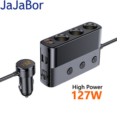 JaJaBor 7 in 1 Car Cigarette Lighter Socket Splitter Voltage Detection QC3.0 18W PD 30W Fast Charging 127W High Power Adapter