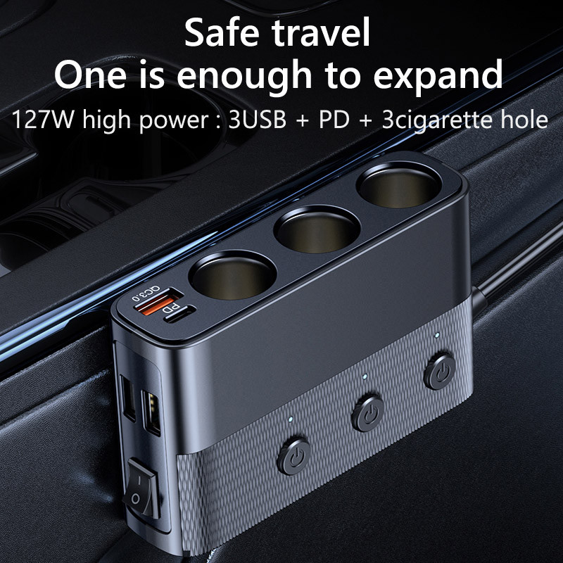 JaJaBor 7 in 1 auto sigaretisüütaja pistikupesa jaoturi pinge tuvastamine QC3.0 18W PD 30W kiirlaadimine 127W suure võimsusega adapter