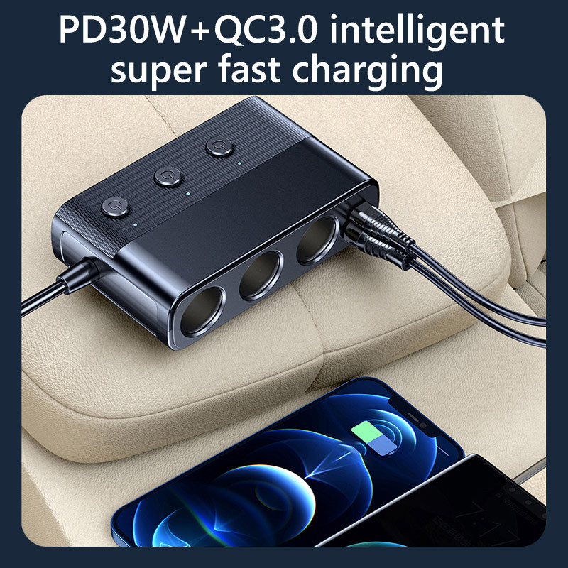 JaJaBor 7 in 1 auto sigaretisüütaja pistikupesa jaoturi pinge tuvastamine QC3.0 18W PD 30W kiirlaadimine 127W suure võimsusega adapter