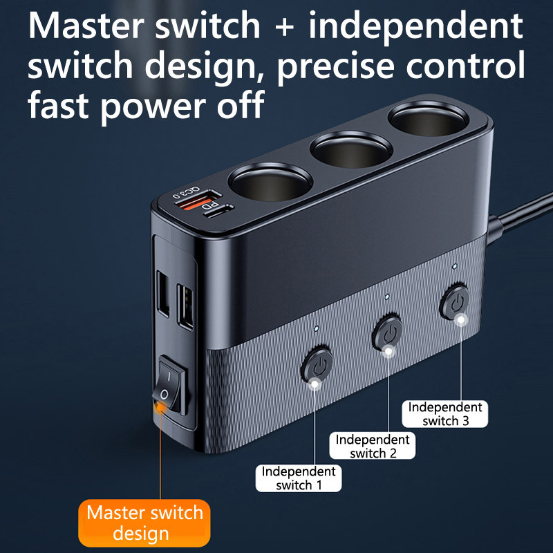 JaJaBor 7 in 1 auto sigaretisüütaja pistikupesa jaoturi pinge tuvastamine QC3.0 18W PD 30W kiirlaadimine 127W suure võimsusega adapter