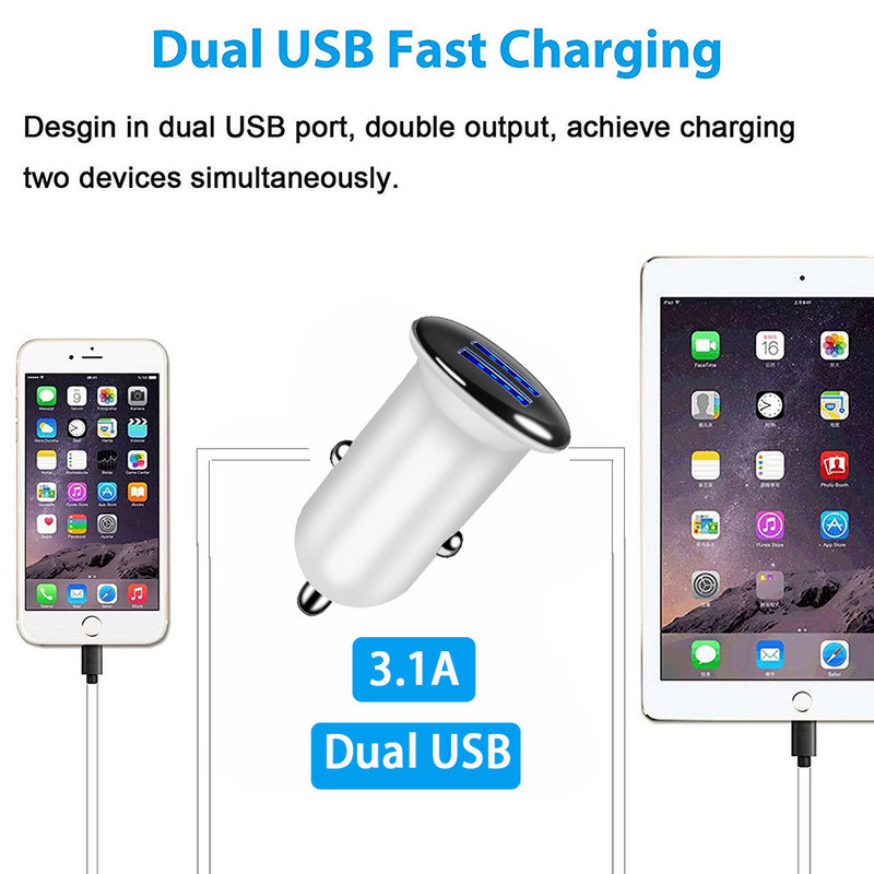 Încărcător auto dublu USB 5V 3.1A max pentru iphone X 8 7 Plus Adaptor universal pentru brichetă auto pentru încărcătoare USB Samsung S7 S6