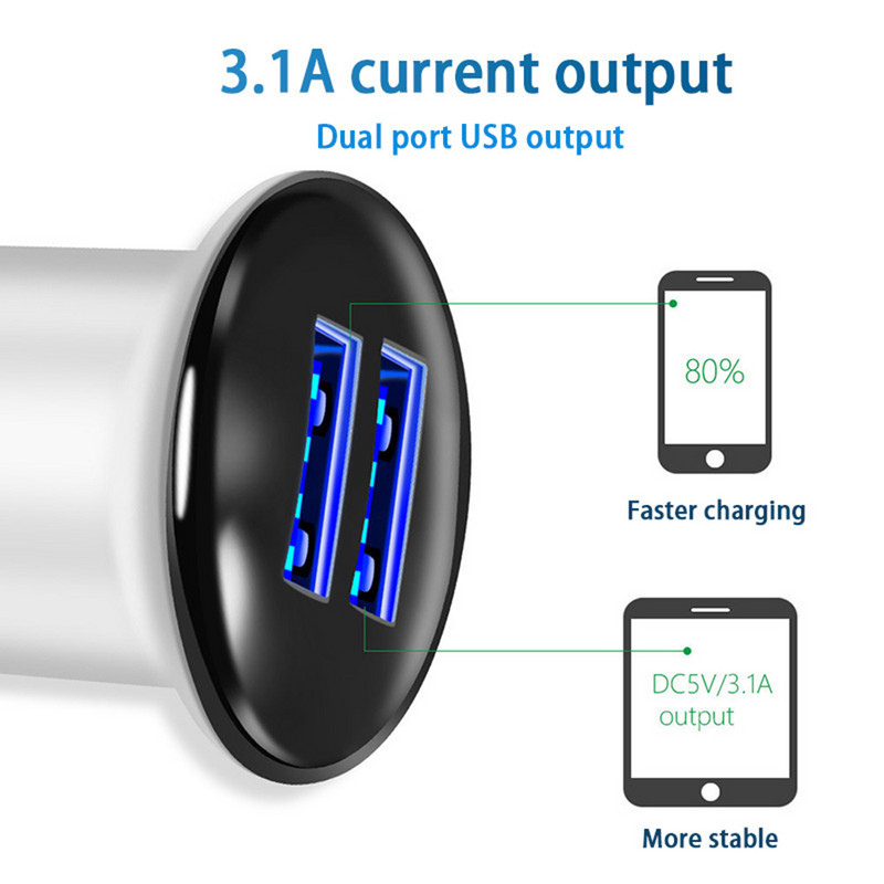 Încărcător auto dublu USB 5V 3.1A max pentru iphone X 8 7 Plus Adaptor universal pentru brichetă auto pentru încărcătoare USB Samsung S7 S6