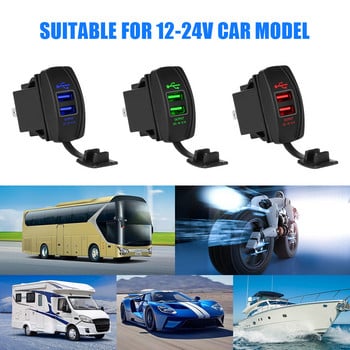 24V 12V φορτιστές USB αυτοκινήτου 3.0 Υποδοχή LED Διαχωριστής ρεύματος προσαρμογέα για φορτηγό τρέιλερ Off Road 4x4 Caravan RV Μοτοσικλέτα Αξεσουάρ