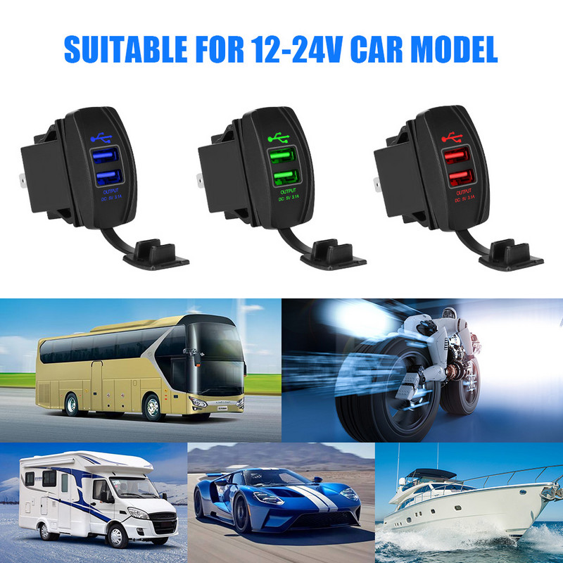 24V 12V automašīnu USB lādētāji 3.0 LED ligzdas strāvas adaptera sadalītājs kravas automašīnas piekabei bezceļa 4x4 karavānu RV motociklu piederumi