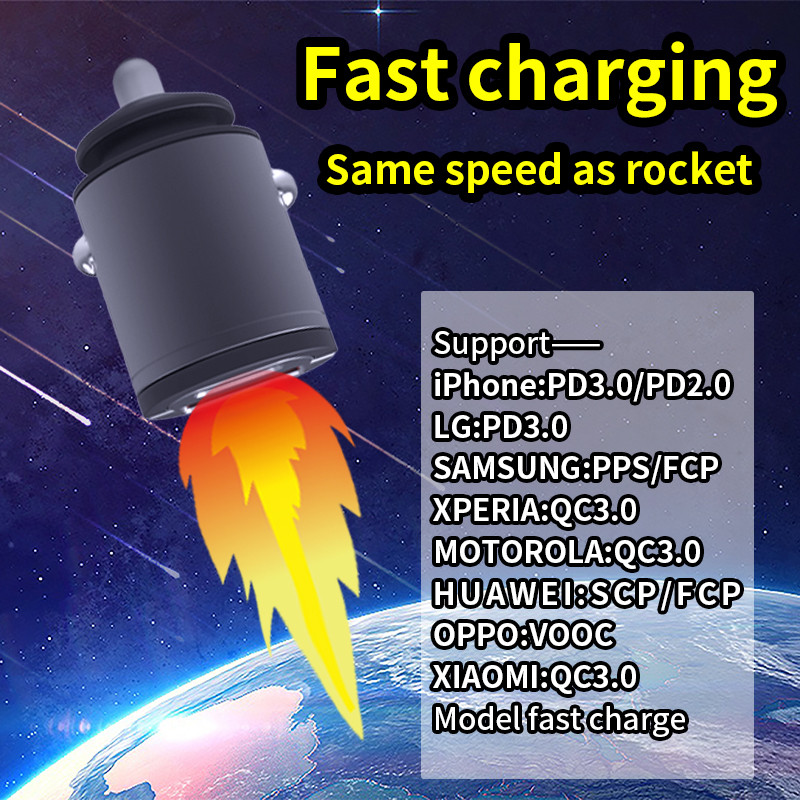 Mini încărcător auto Înălțime 31 mm Putere 45 W Instalare ascunsă Nu proeminent USB+PD pentru iPhone Xiaomi HUAWEI Telefon mobil