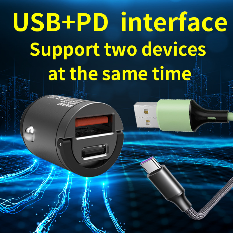 Mini încărcător auto Înălțime 31 mm Putere 45 W Instalare ascunsă Nu proeminent USB+PD pentru iPhone Xiaomi HUAWEI Telefon mobil