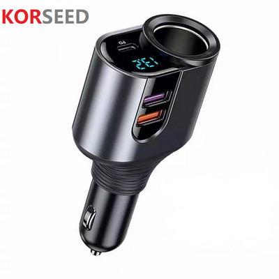 New Car Charger Lighter Adapter 4 in 1 Car Cigarette Splitter Type C Dual USB Ports Voltage Display 127W fit for  Auto Outlet