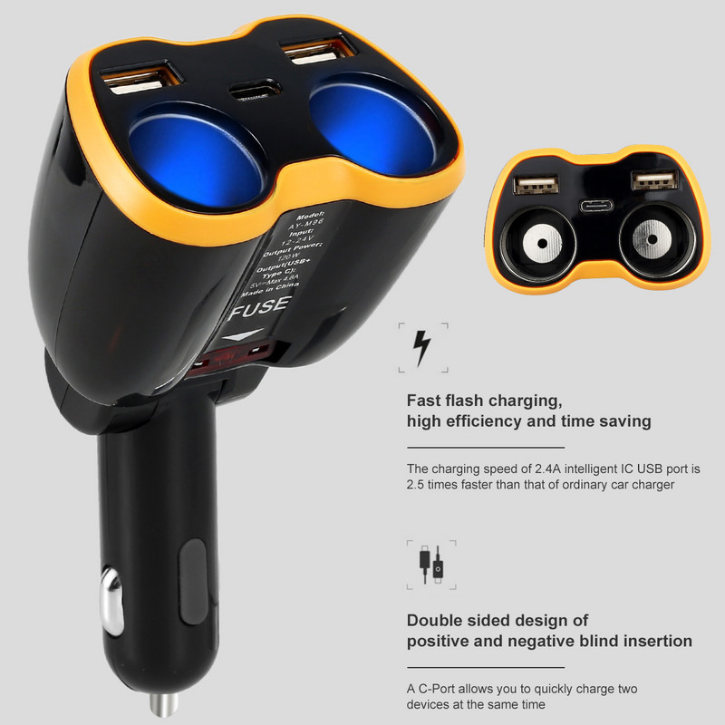 2 prize 12V/24V LED Display Tensiune Brichetă Auto Brichetă Auto Încărcător Splitter 150W Dual USB Port QC3.0
