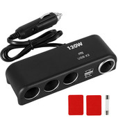 Adaptor pentru brichetă auto 4 porturi Adaptor pentru încărcător priză de alimentare Durabil, portabil, 12-24V, Splitter pentru mașină pentru camera telefonului mobil