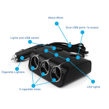 3 τρόποι Universal 120W Υποδοχές αναπτήρα αυτοκινήτου Αντάπτορας τροφοδοσίας Διπλός φορτιστής USB 3.1A για όλα τα τηλέφωνα και το iPad