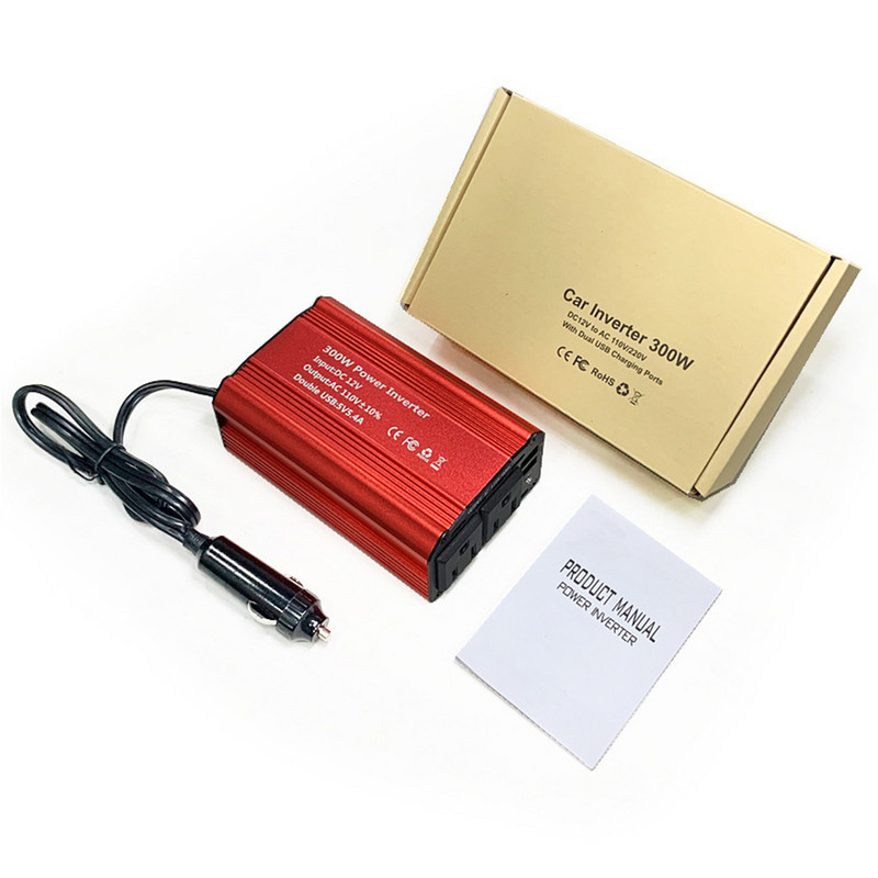 Μετατροπέας ισχύος 300w Μετατροπέας εναλλασσόμενου ρεύματος 12v Dc σε 110v με 2 θύρες USB και 2 πρίζες εναλλασσόμενου ρεύματος Προσαρμογέας εξόδου αυτοκινήτου για οδικά ταξίδια και κάμπινγκ