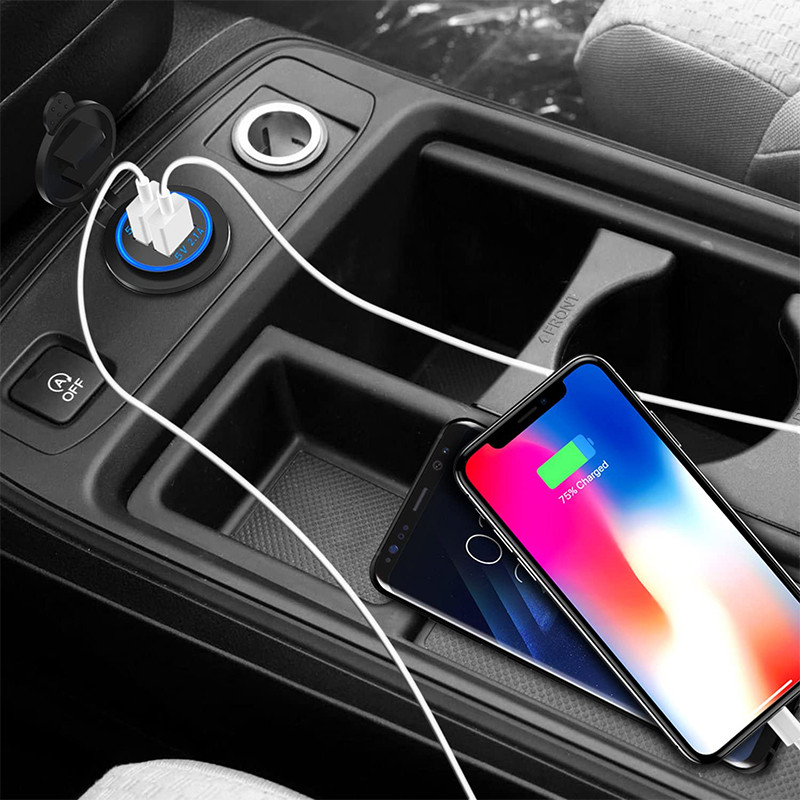 Extractme universāls dubultā USB lādētāja kontaktligzdas strāvas kontaktligzdas adapteris 4,2 A automašīnas šķiltavas 12 V sadalītājs motociklu kravas automašīnai ATV RV laivai