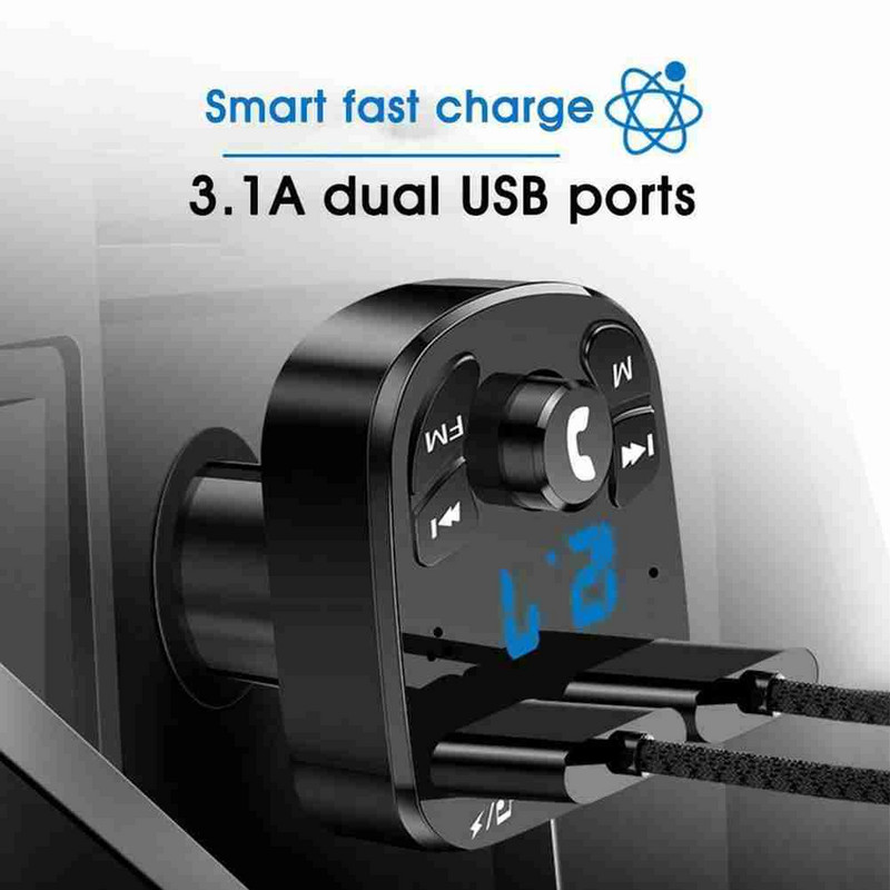 Συμβατό με Bluetooth Πομπός FM Κιτ Car Player Card Card Charger Car Quick 3.0 Dual USB Voltmeter Aux 12V 24V Car Transmitter