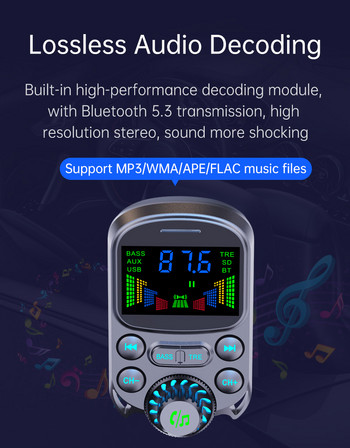 BC86 MP3 плейър за кола с бас PD3.0 QC3.0 FM предавател с бързо презареждане с цветен HD екран USB зарядно Комплект за свободни ръце за кола
