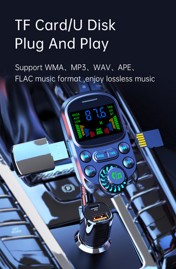 BC86 MP3 плейър за кола с бас PD3.0 QC3.0 FM предавател с бързо презареждане с цветен HD екран USB зарядно Комплект за свободни ръце за кола