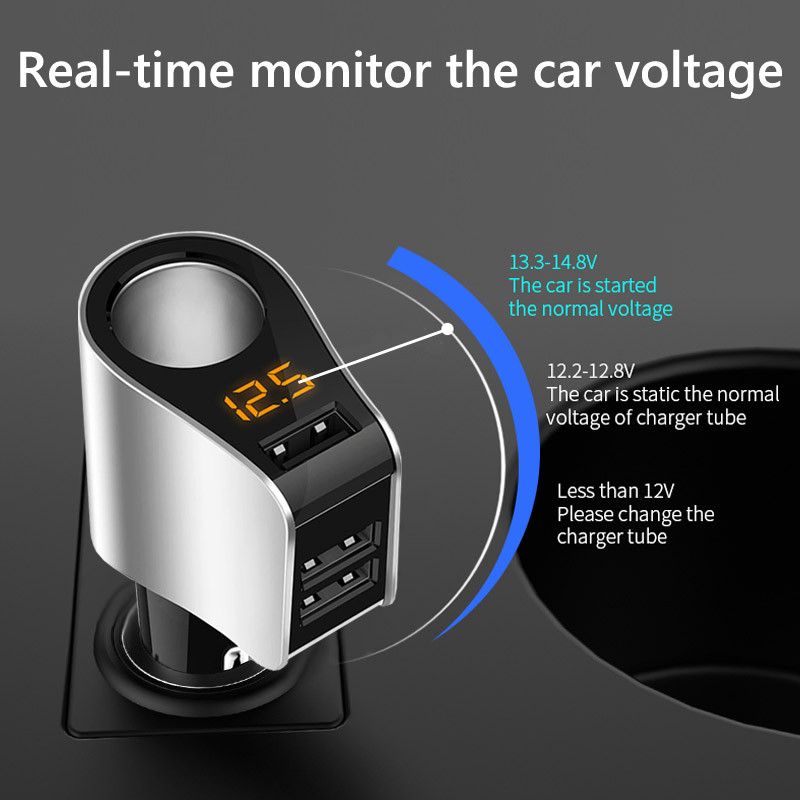 Φορτιστής αυτοκινήτου JaJaBor 3 θύρες USB γρήγορης φόρτισης Ψηφιακή οθόνη ανίχνευσης τάσης Υποδοχή αναπτήρα 80W Προσαρμογέας υψηλής ισχύος