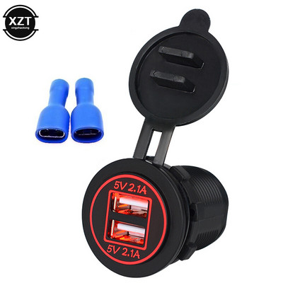 Univerzális kettős USB töltő aljzat konnektor adapter 4.2A autós öngyújtó 12 V elosztó motorkerékpáros autó teherautó ATV hajóhoz