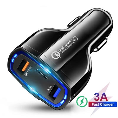 Ātrās uzlādes automašīnas lādētājs cigarešu piesmēķētāja adapteris QC 3.0 strāvas adapteris Automātiskā USB tālruņa lādētājs universāls 3 portu ātrais lādētājs