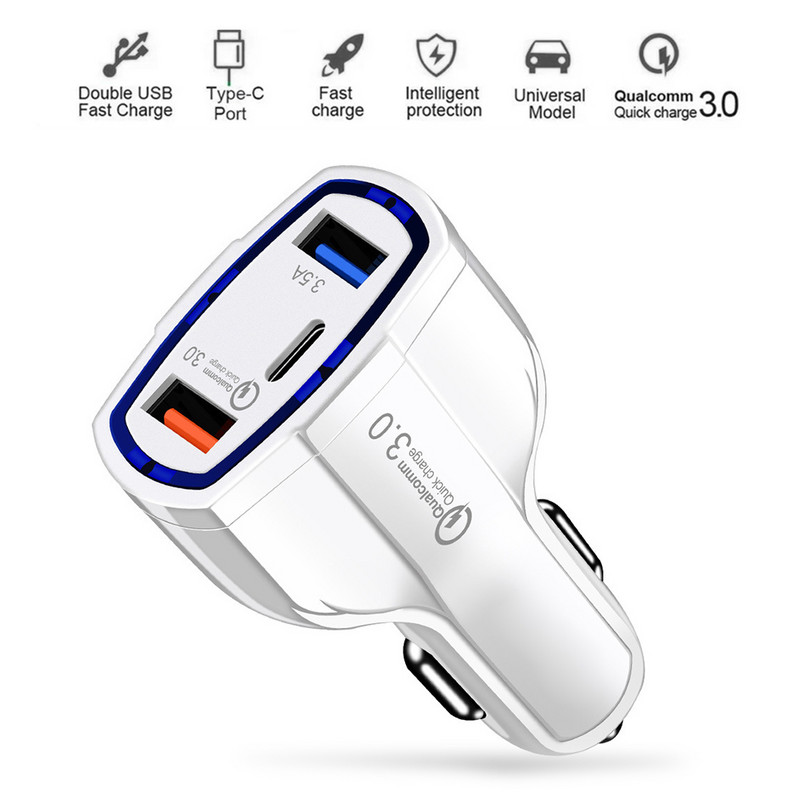 Încărcător de mașină cu încărcare rapidă Adaptor pentru brichetă Adaptor QC 3.0 Adaptor de alimentare USB Auto Încărcare telefon universal 3 porturi Încărcător rapid