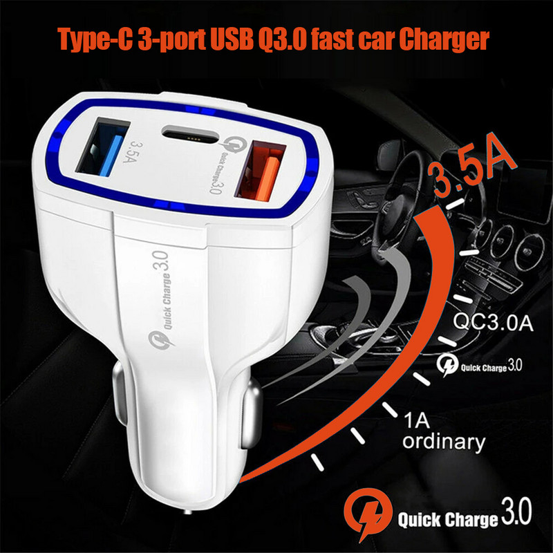 Încărcător de mașină cu încărcare rapidă Adaptor pentru brichetă Adaptor QC 3.0 Adaptor de alimentare USB Auto Încărcare telefon universal 3 porturi Încărcător rapid