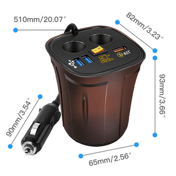 Γρήγορη φόρτιση 3.0 USB Φορτιστής αυτοκινήτου 12/24V Προσαρμογέας διαχωριστή αναπτήρα αυτοκινήτου με 2 πρίζες με θερμόμετρο LED ψηφιακό βολτόμετρο