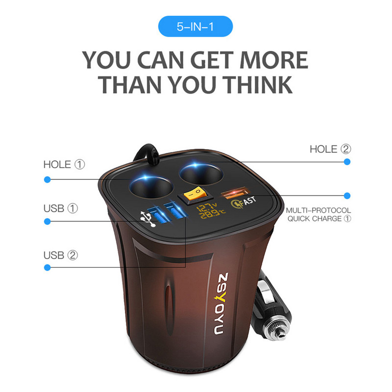 Quick Charge 3.0 USB autolaadija 12/24V 2 pistikupesaga auto sigaretisüütaja jagaja adapter LED digitaalse voltmeetri termomeetriga