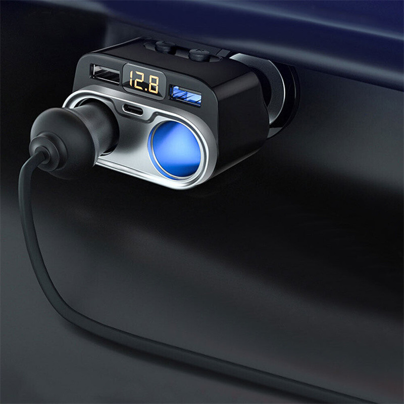 Auto sigaretisüütaja pistikupesa jaotur QC3.0 kahe USB-kiirlaadimise tüüp C PD20W laadija sõltumatu lüliti toiteadapter