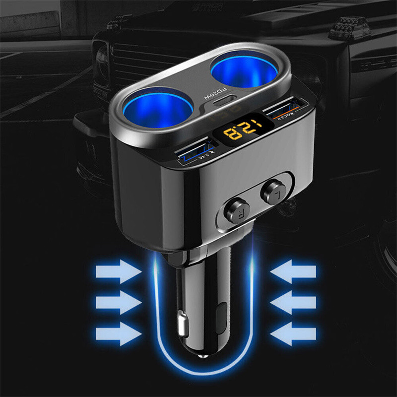 Auto sigaretisüütaja pistikupesa jaotur QC3.0 kahe USB-kiirlaadimise tüüp C PD20W laadija sõltumatu lüliti toiteadapter