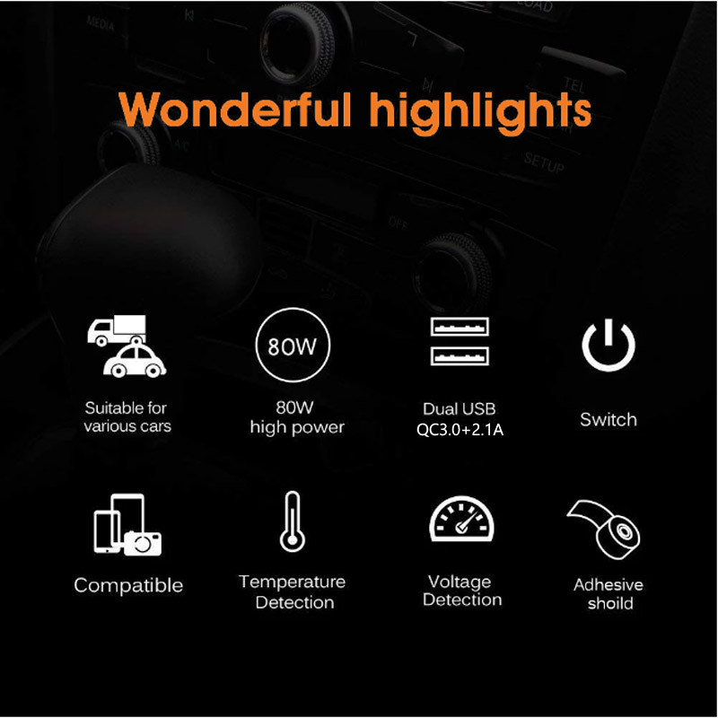 JaJaBor Distribuitor de priză pentru brichetă auto Dual USB QC3.0 2.1A Încărcare rapidă pentru mașină LED Indicator de lumină Adaptor de alimentare