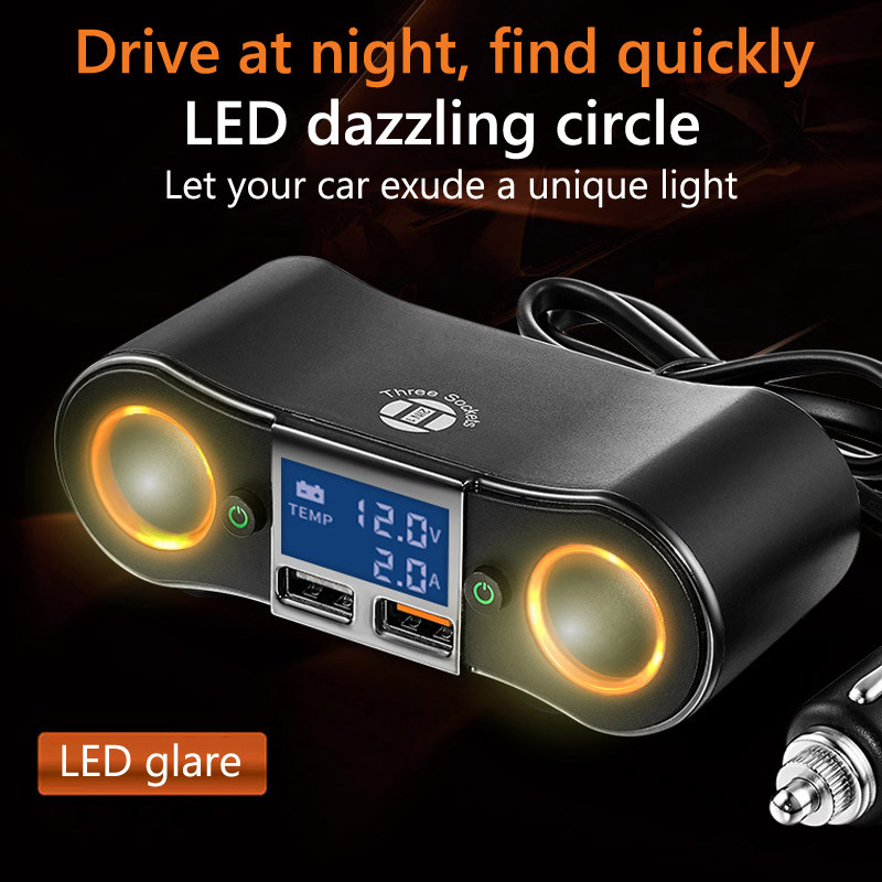 JaJaBor Distribuitor de priză pentru brichetă auto Dual USB QC3.0 2.1A Încărcare rapidă pentru mașină LED Indicator de lumină Adaptor de alimentare