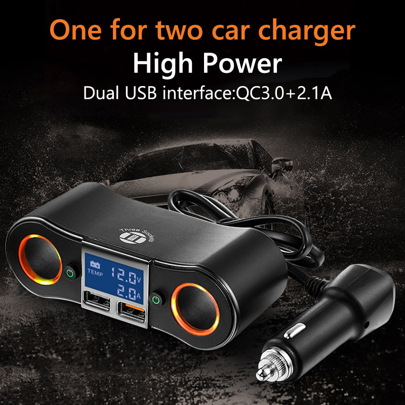 JaJaBor Distribuitor de priză pentru brichetă auto Dual USB QC3.0 2.1A Încărcare rapidă pentru mașină LED Indicator de lumină Adaptor de alimentare