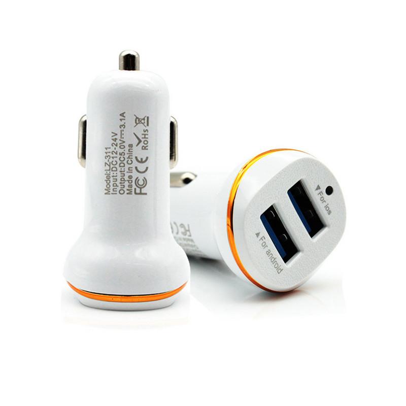 Autotelefoni laadija Fast 3 1A Dual USB Power Adapter Mini LED Auto mobiiltelefoni laadija must
