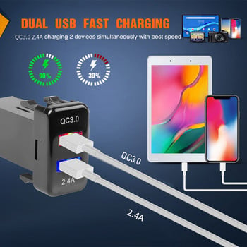 Зарядно за кола Dual USB Ports Phone Quick Charge QC3.0 Auto Adapter Phone 12V 24V Автомобилна запалка Зарядно устройство за TOYOTA