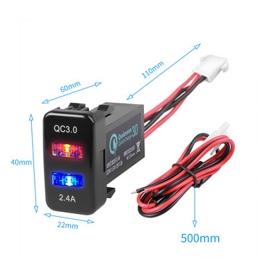 Autolaadija Kahe USB-pordiga telefoni kiirlaadimine QC3.0 automaatse adapteriga telefoni 12 V 24 V auto sigaretisüütaja pistikupesaga laadija TOYOTA jaoks