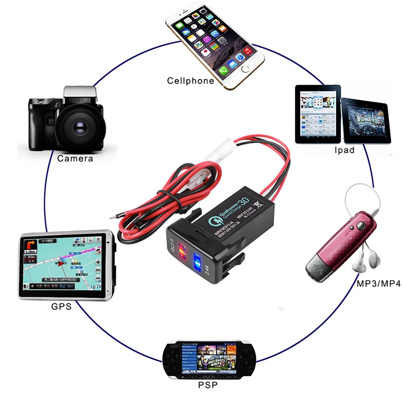Autolaadija Kahe USB-pordiga telefoni kiirlaadimine QC3.0 automaatse adapteriga telefoni 12 V 24 V auto sigaretisüütaja pistikupesaga laadija TOYOTA jaoks