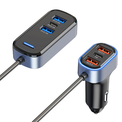 JaJaBor 6 ühes autolaadija 6 pordiga pikendus 2 tüüpi C 4 USB QC3.0 PD kiirlaadimisega telefonilaadija 65,5 W suure võimsusega adapter