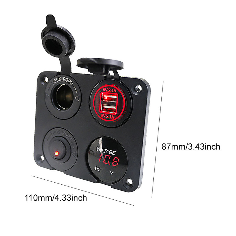 4 u 1 Tablet Utičnica za punjač Dual USB upaljač Brod 12 V 4.2 A Telefon SUV Pomorski preklopni prekidač Kamion LED Voltmetar Jahta