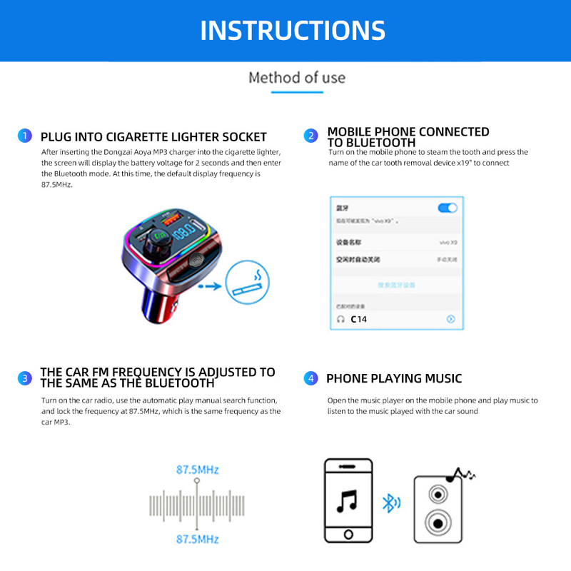PD25W kiirlaadija FM-saatja Bluetooth 5.0 kahe USB-ga autotelefoni laadija värviline juhtmevaba vabakäe helivastuvõtja MP3-mängija