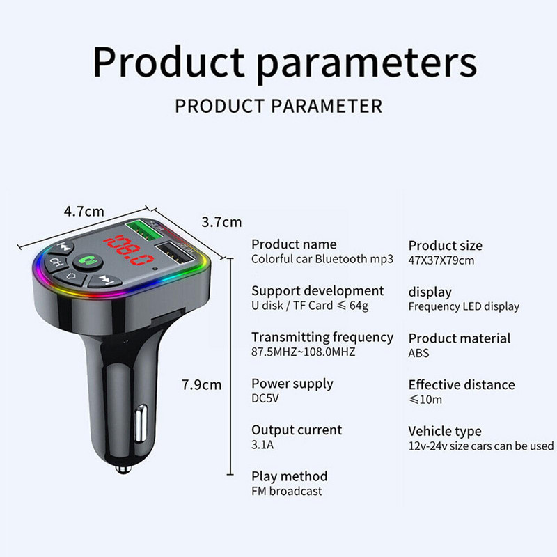 AYBluetooth 5.0 auto FM-saatja autolaadija 3.1A juhtmevaba U USB-ketas nutikas vastuvõtja Esita TF-heli laadimine kahe vabakäeseadmega E5Z6