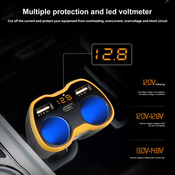 Сплитер зарядно устройство за автомобилна запалка с 2 гнезда 150W 12V/24V Dual USB QC3.0 Адаптер за зарядно за кола за телефон GPS Dash Cam