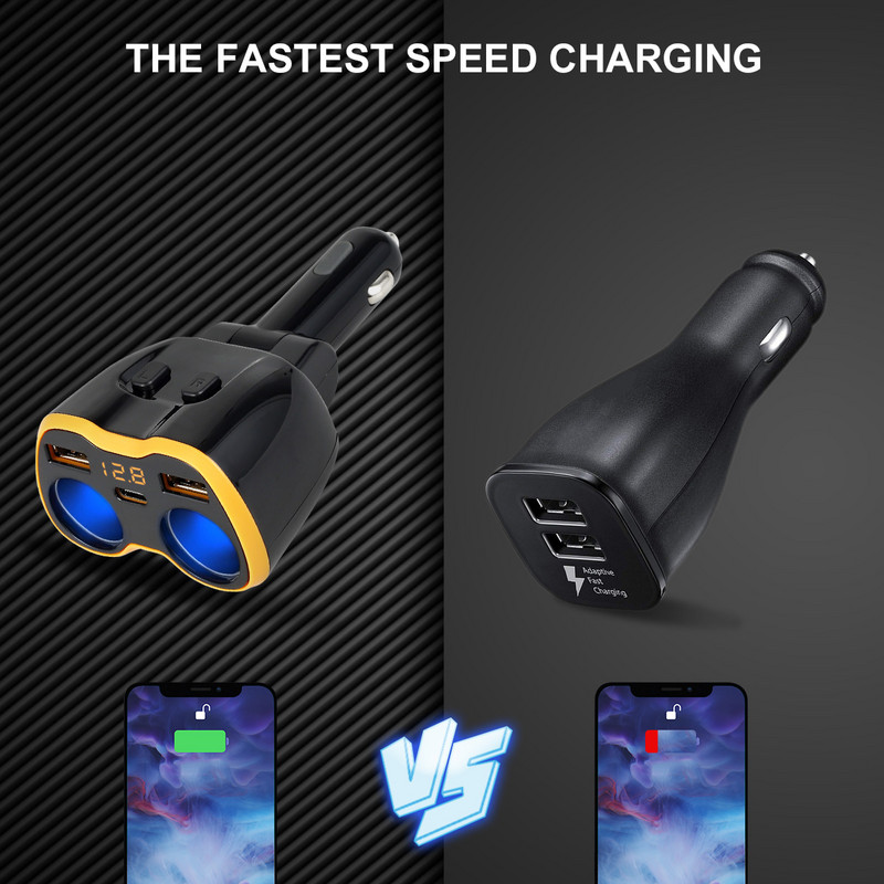 2 pistikupesaga auto sigaretisüütaja jagaja laadija 150 W 12 V/24 V kahe USB QC3.0 autolaadija adapter telefoni GPS-armatuurkaamera jaoks