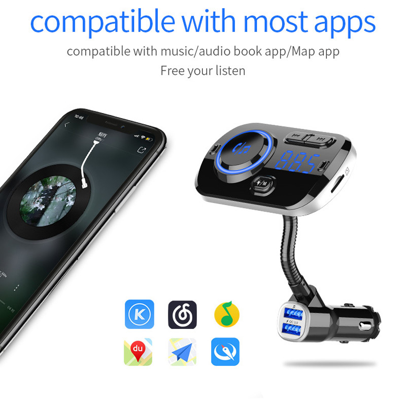 CVC Anulare zgomot Bluetooth Mâini libere Player MP3 auto AUX TF Card Dual USB QC3.0 Încărcător rapid Monitor de tensiune Transmițător FM