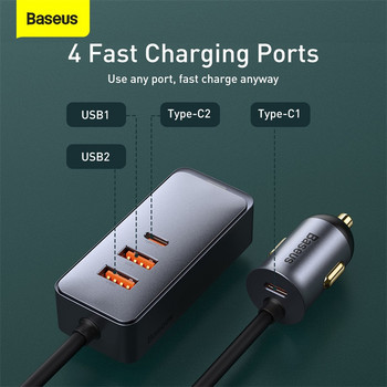 2023 Baseus Car USB Socket Adapter 120W Автомобилна запалка Сплитер QC 3.0 PD 3.0 USB Автомобилно зарядно устройство PD 20W Бързо зареждане за